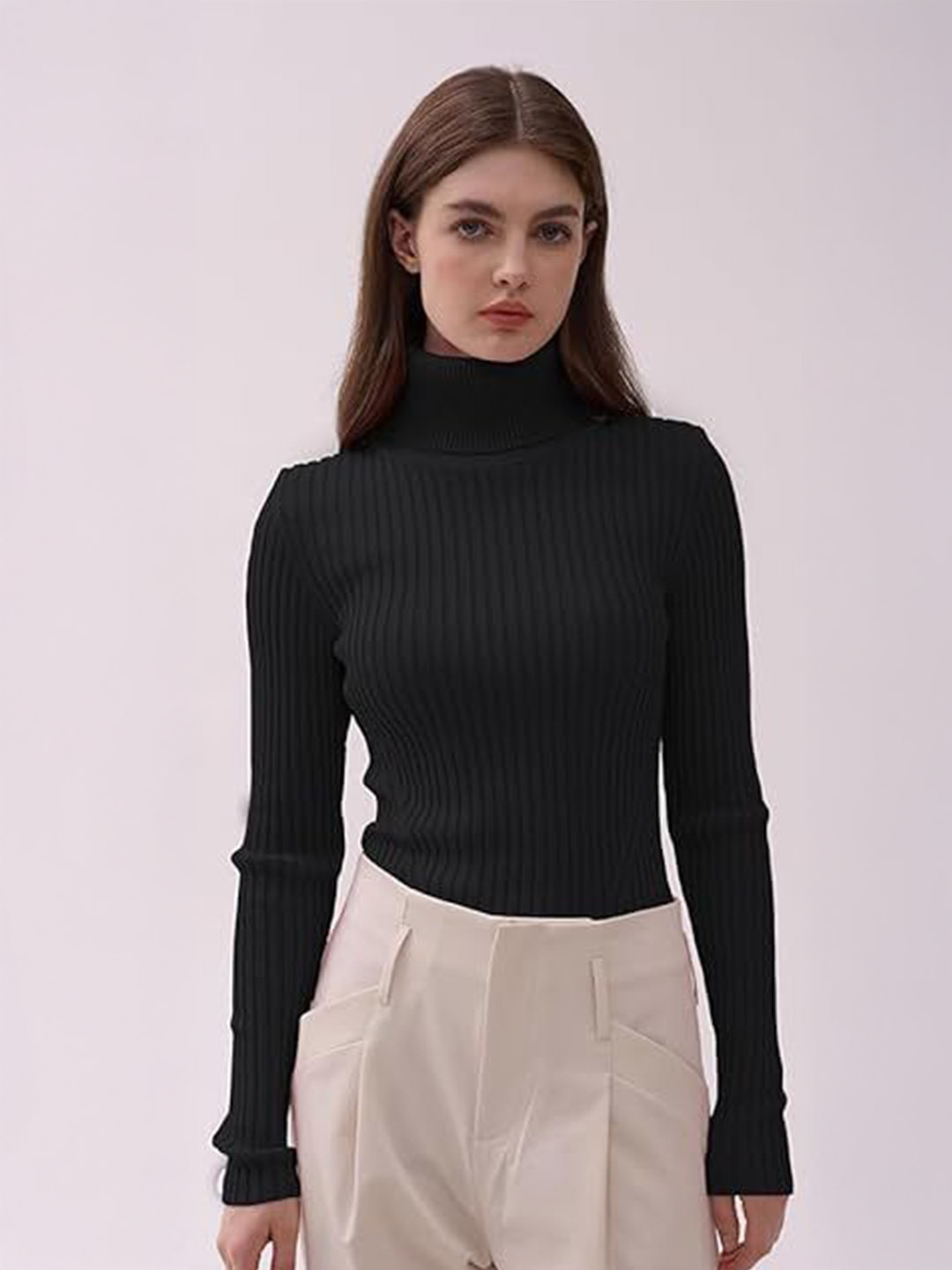 TIGERSNAKE Women Solid Turtle Neck Full Sleeves Pullover Sweatshirt