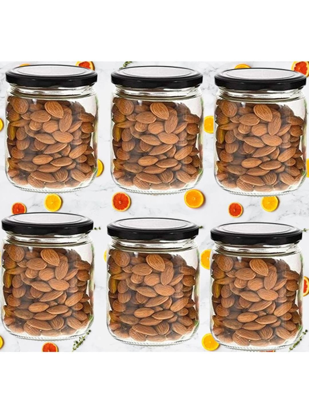 1ST TIME Transparent 6 Pieces Round Shape Dishwasher Safe Jars - 500 ml