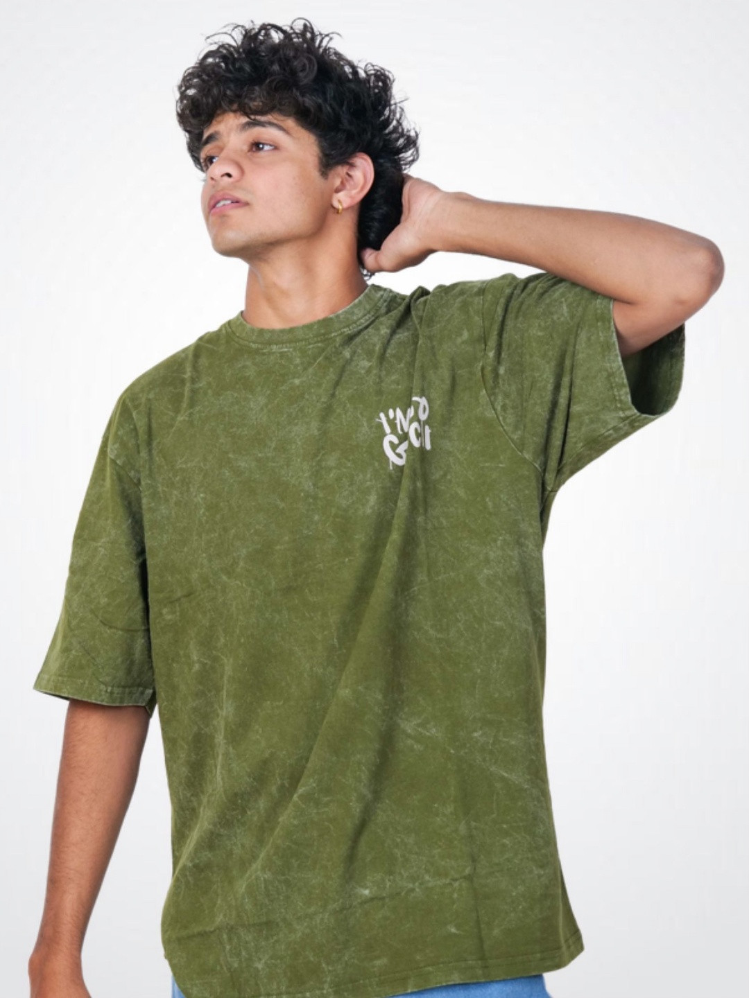 LYNX Men Washed Effect Dyed Round Neck Cotton Relaxed Fit T-shirt