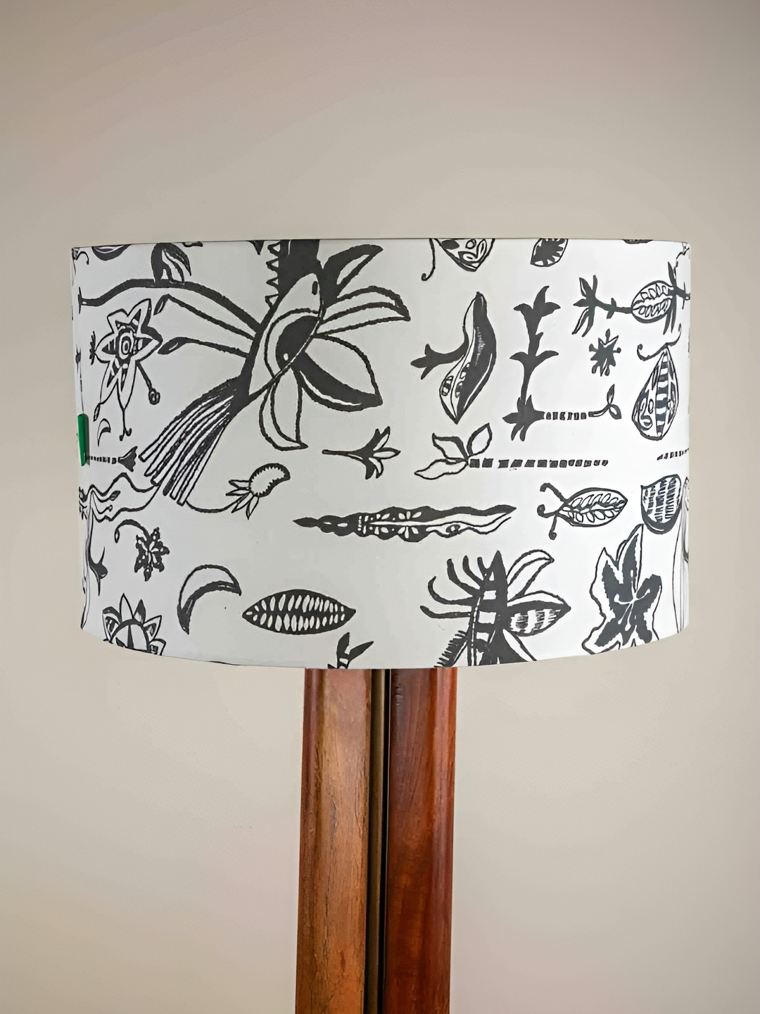 FREEDOM TREE Moon Flower Black & White Printed Cylinder Shaped Floor Lamp