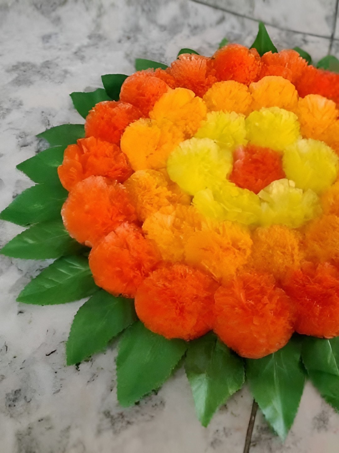 Sellplus Yellow & Green Genda With Leaf Candle Holder