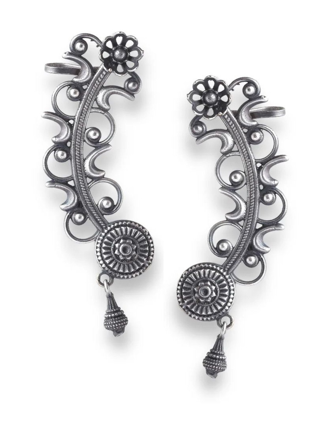 ALANKAARA Oxidised Floral Ear Cuffs