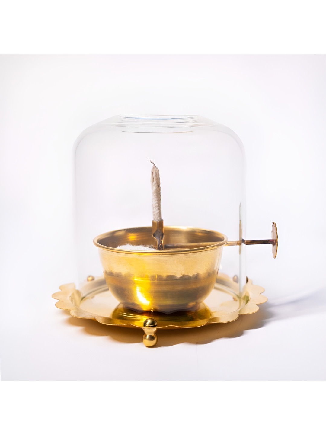 prettykrafts Gold Toned Pure Brass Akhand Jyot Diya With Adjustable Bati Knob