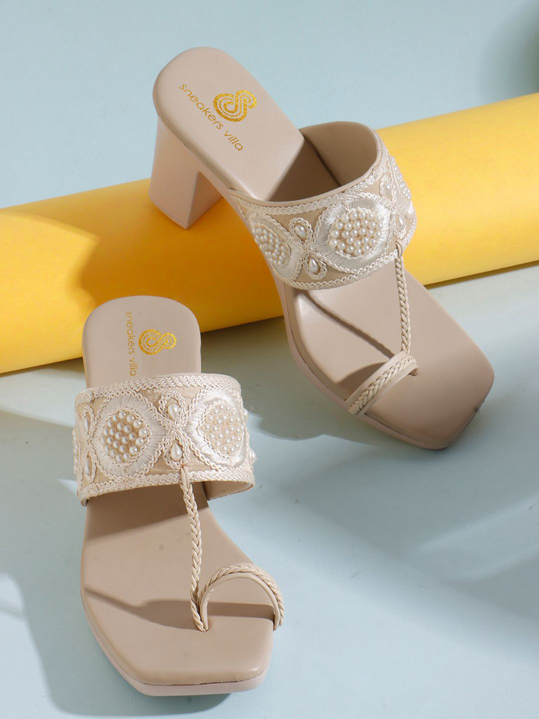 sneakers villa Women Embellished Open Toe Party Block Heel Sandals