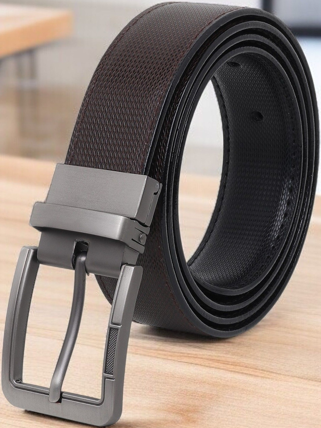 Roadster Men Brown PU Reversible Belt with In-Pin Buckle Double the Style