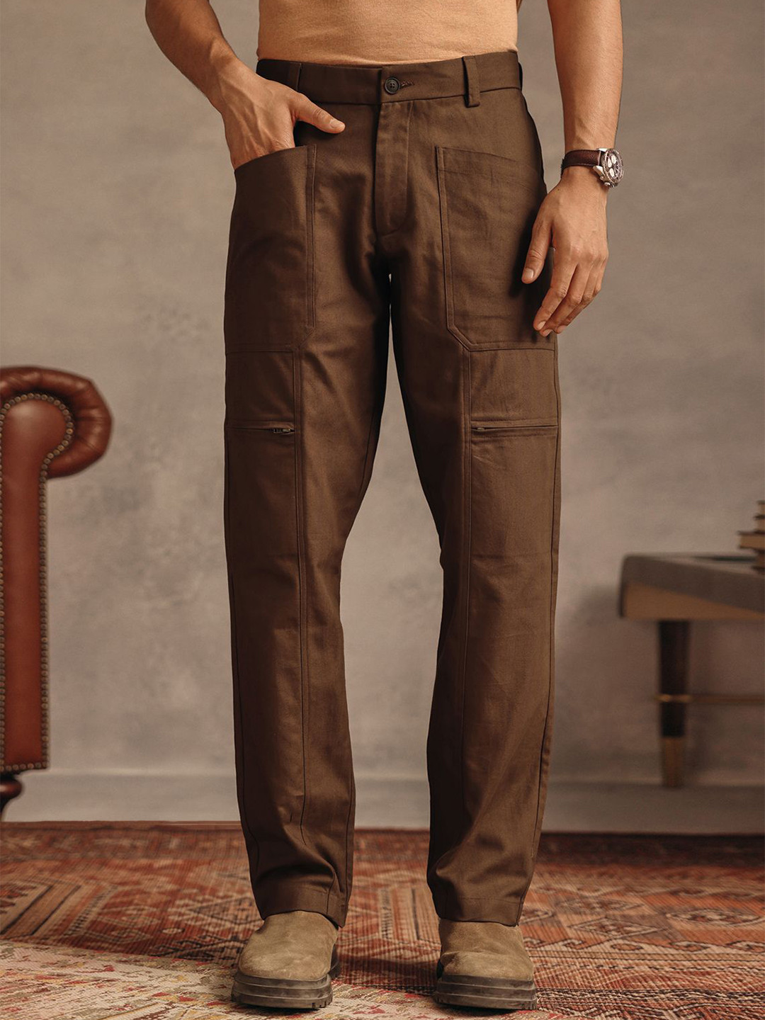 Andamen Escape Men Pocket Detail Cotton Relaxed Fit Carpenter Pant