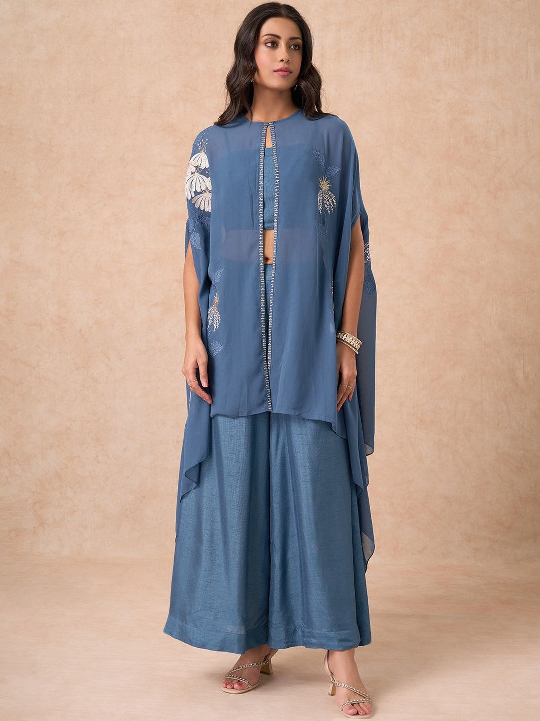Marigold Lane Floral Embroidered Layered Thread Work Kurta with Palazzos