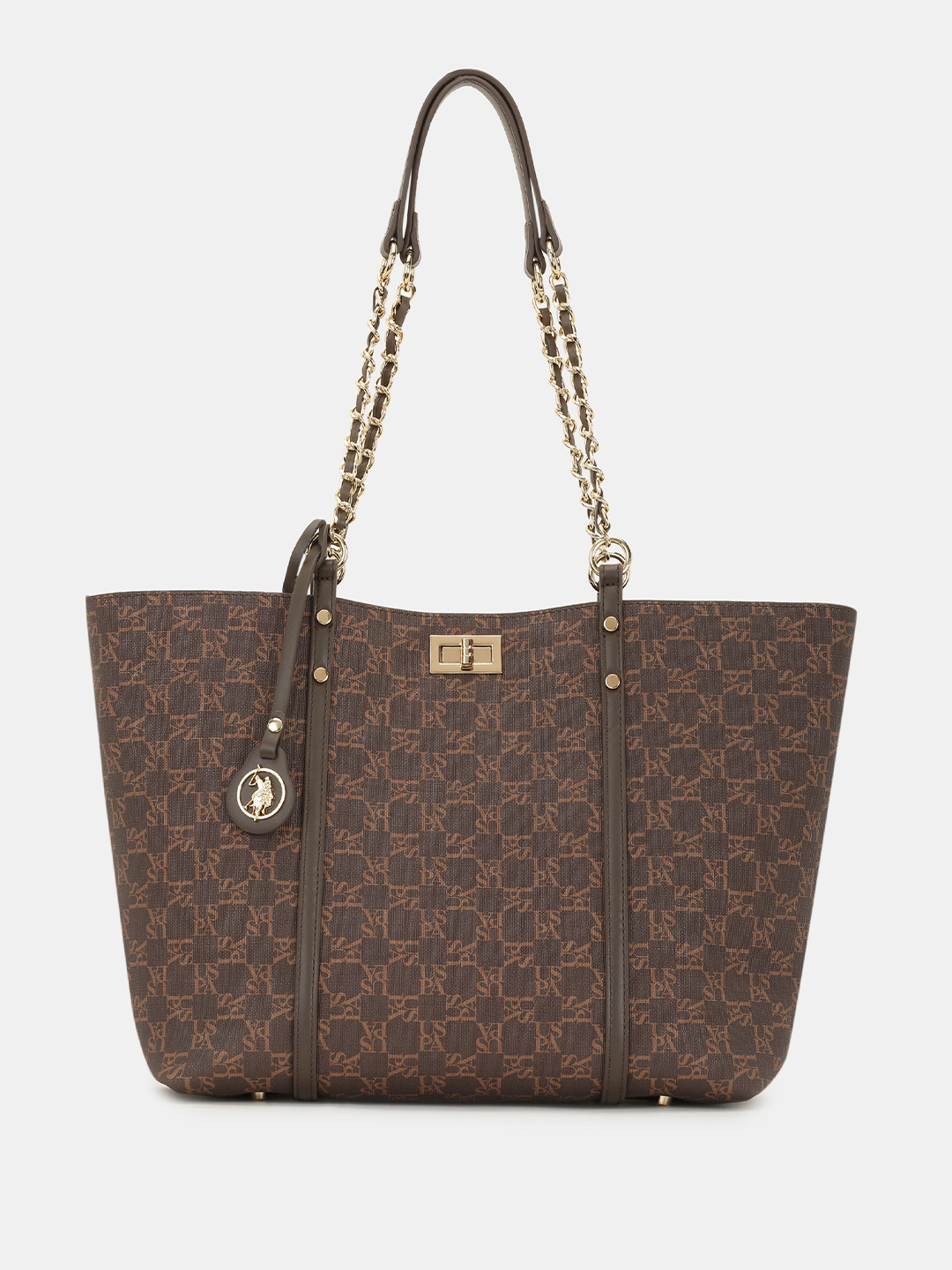 U.S. Polo Assn. Women Kylie Brown Monogram Tote Bag with Twist Lock