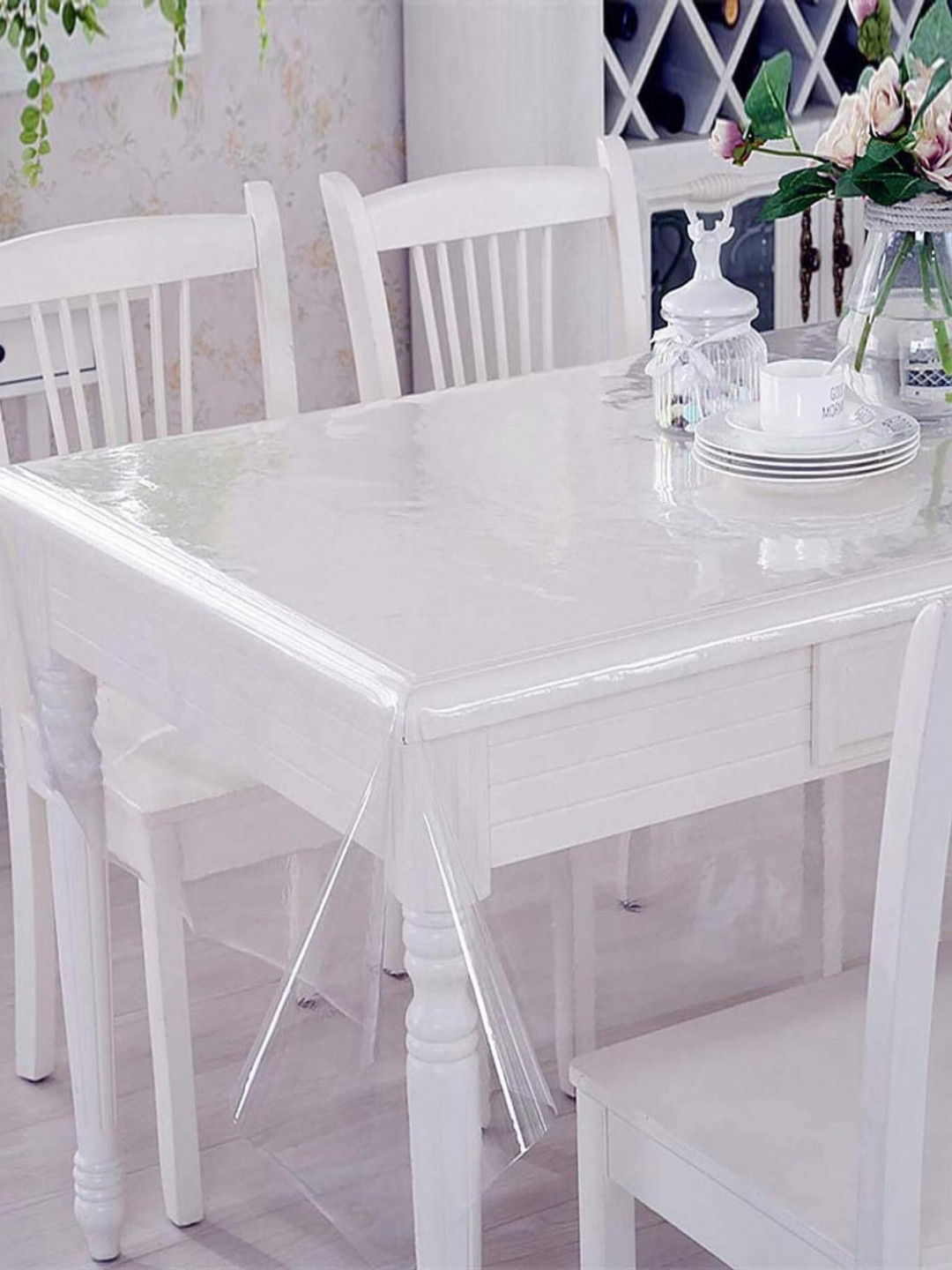 AMBBI COLLECTIONS Transparent Waterproof Rectangle 4-Seater Table Cover