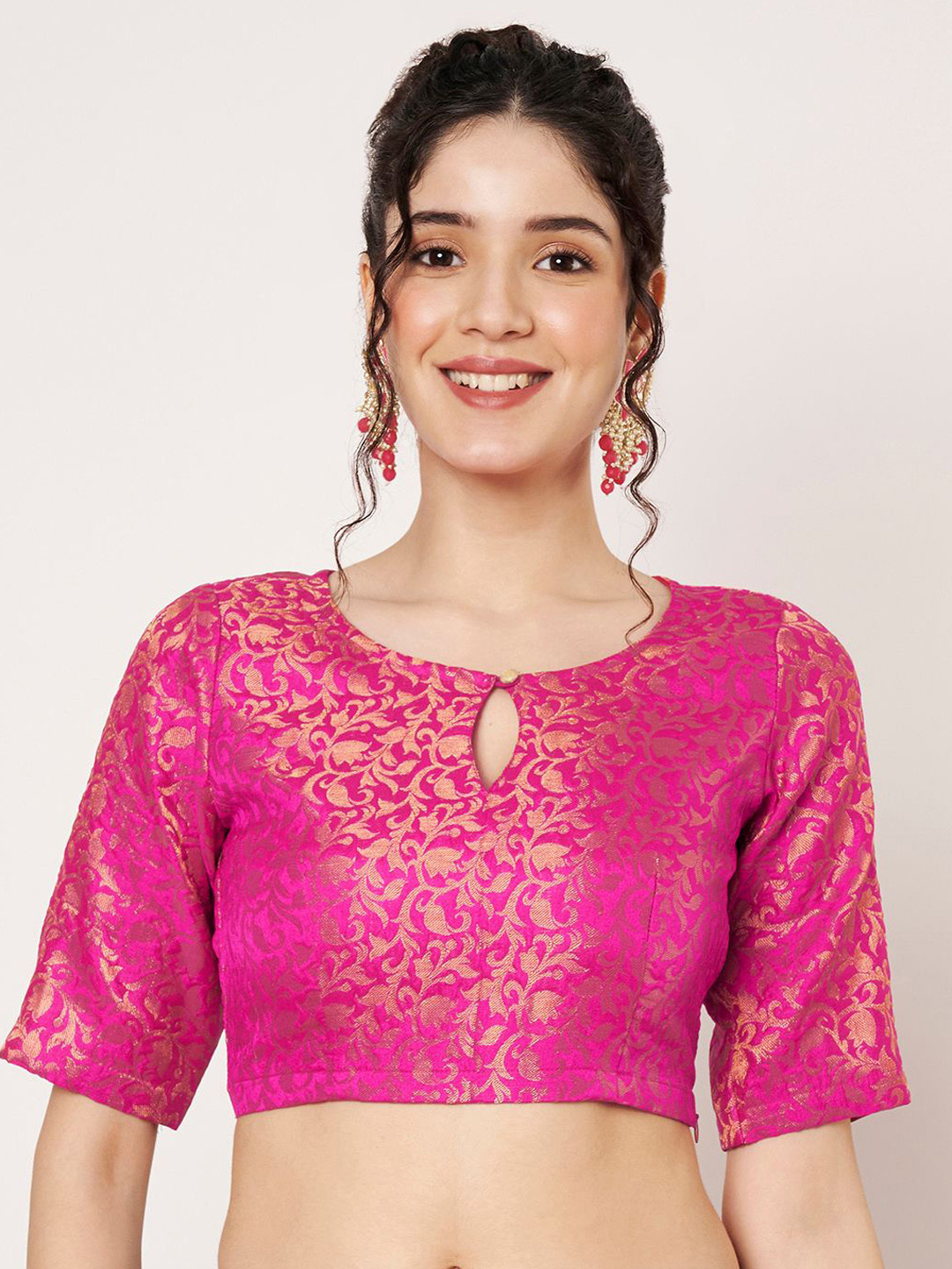 studio rasa Woven Design Brocade Saree Key Hole Neck Blouse