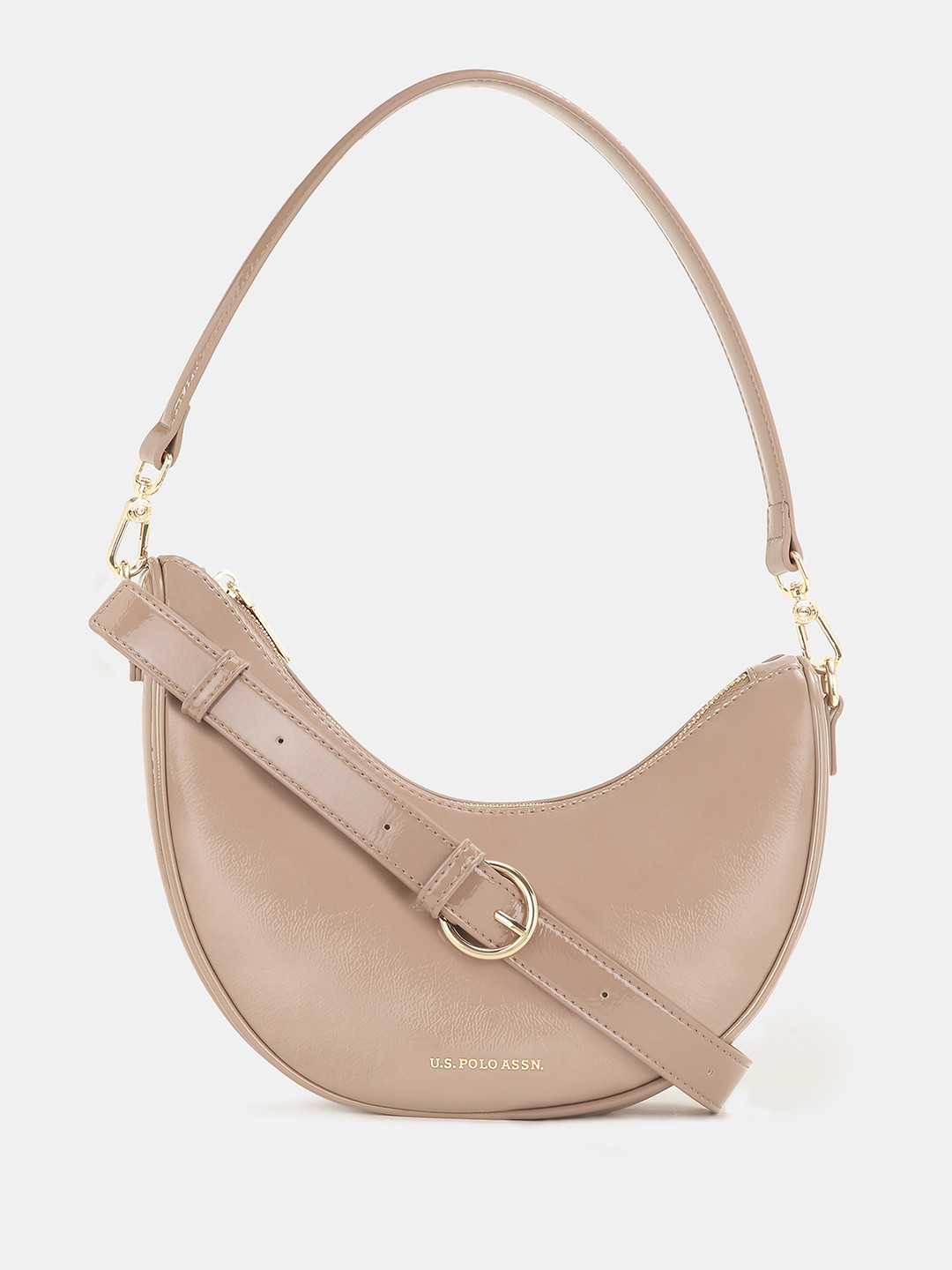 U.S. Polo Assn. Women Belle Dark Grey Half-Moon Shoulder Bag with Patent Finish