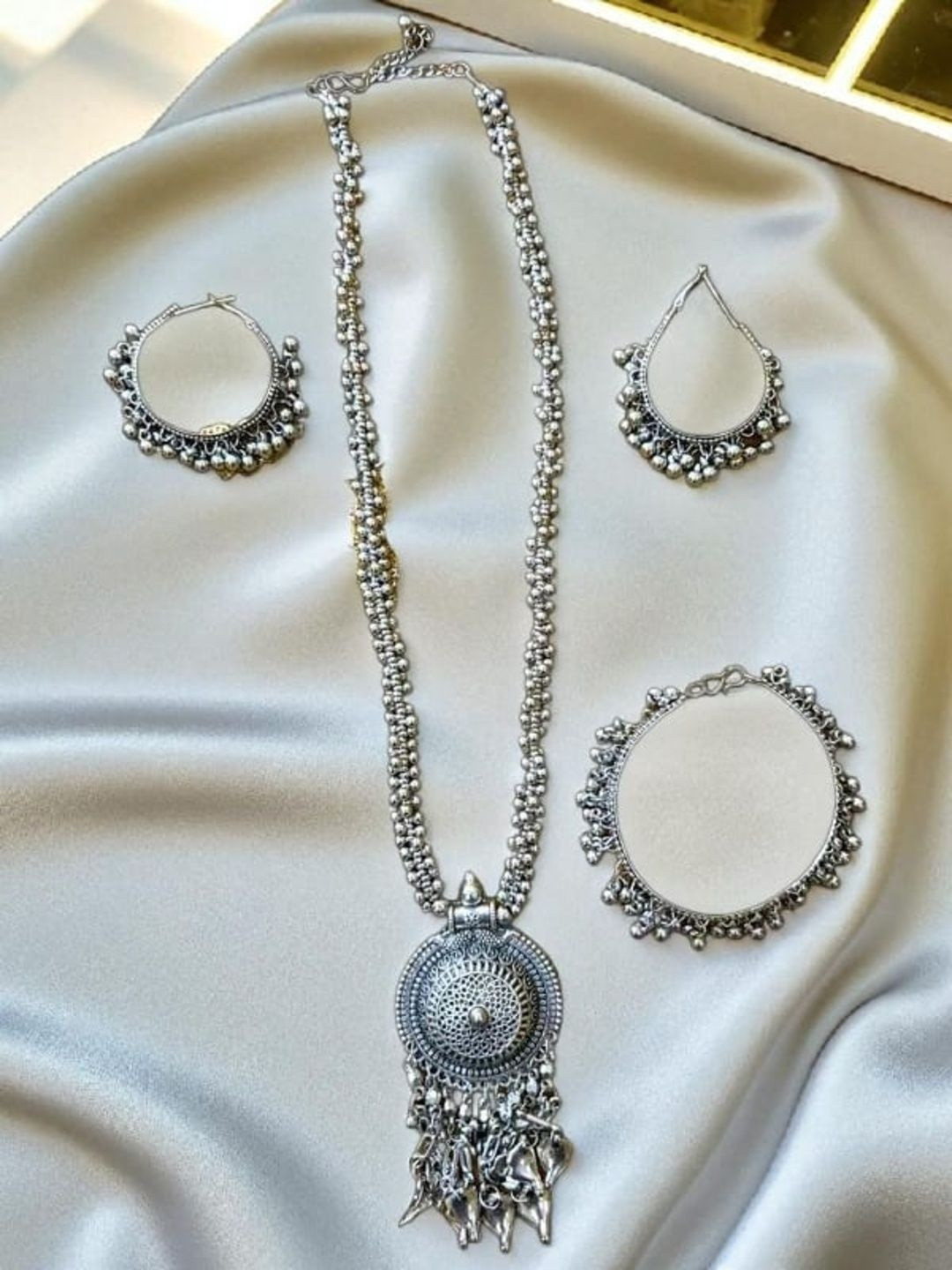 ROYAL NEEDS Oxidised Necklace with Earrings & Kada Bracelet