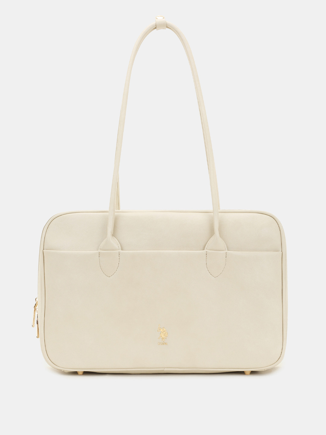 U.S. Polo Assn. Women Blynn Beige Compact Work Satchel Bag with Inner Pockets