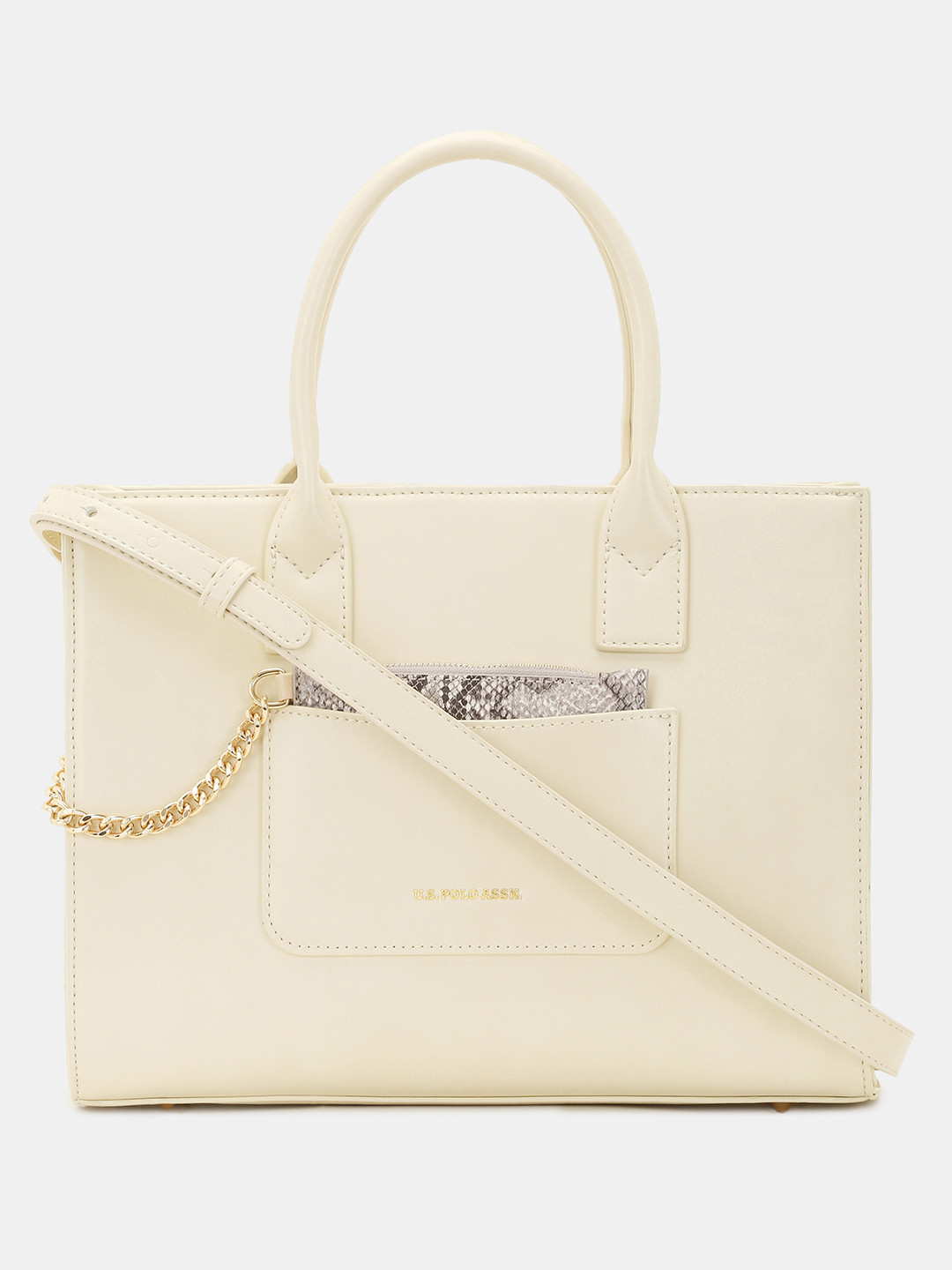 U.S. Polo Assn. Women Bonnie Off White Satchel Bag with Chain Card Holder