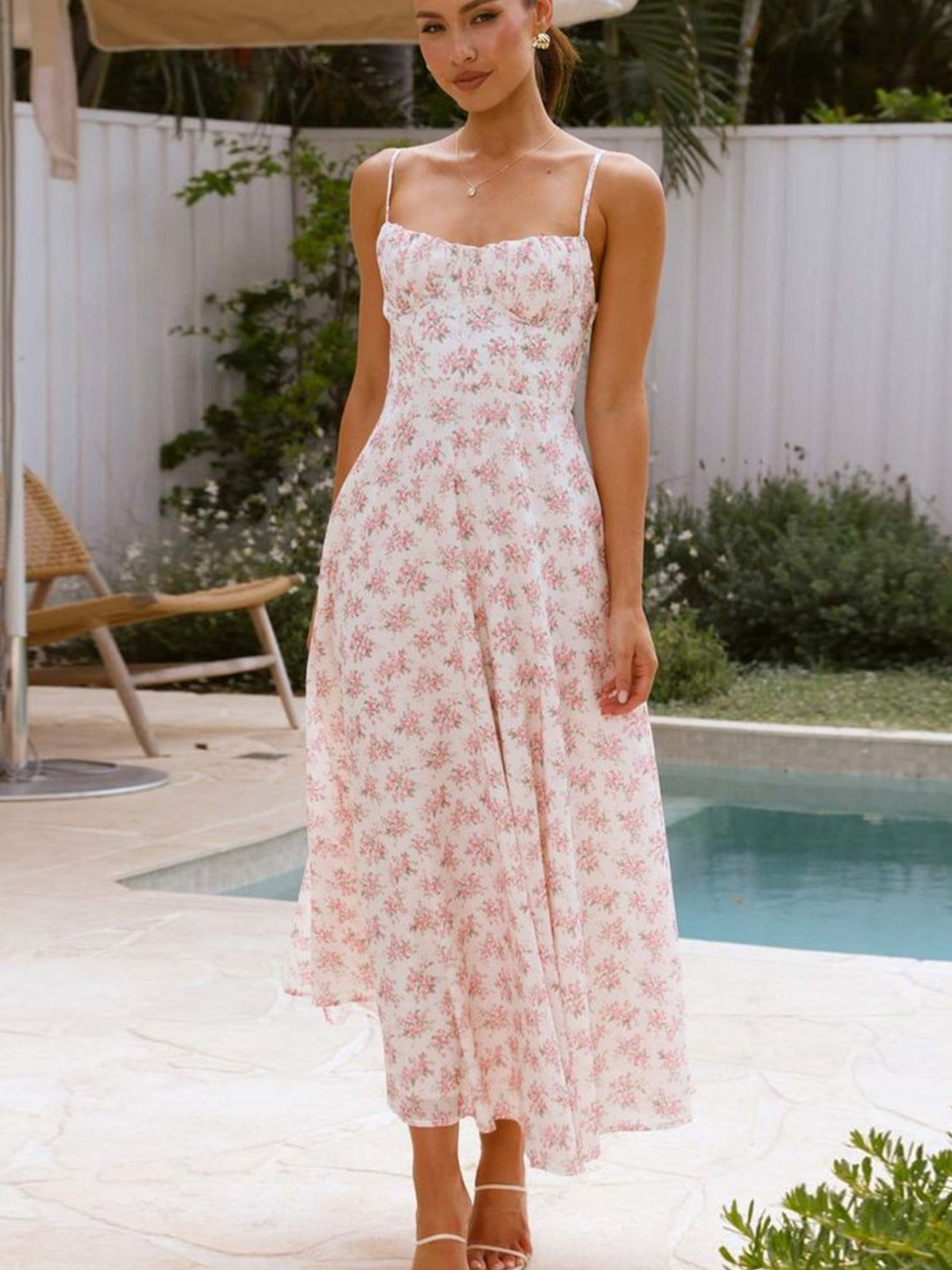 LULU & SKY Women Floral Printed Spaghetti Straps Midi Corset Dress