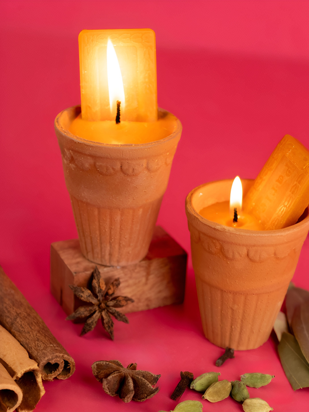 Soulflower Brown 2 Pieces Love Chai Ka Khulhad Jar Candles