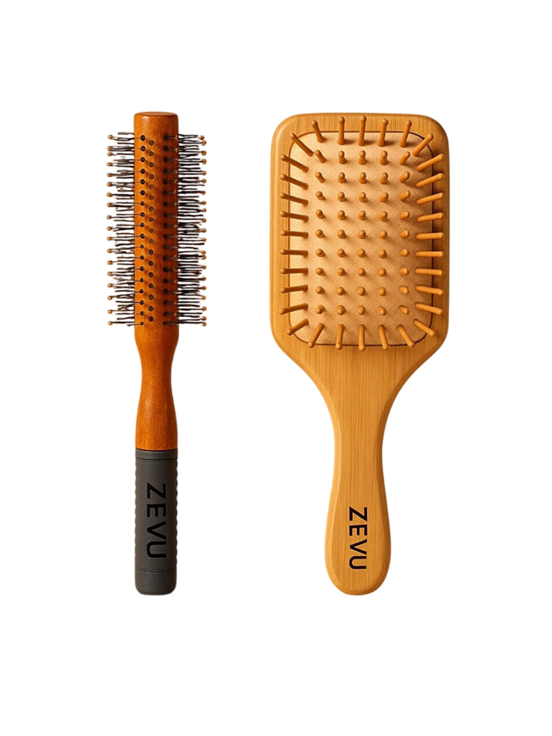 Zeyu Set Of 2 Bamboo Paddle & Round Hair Brush Set