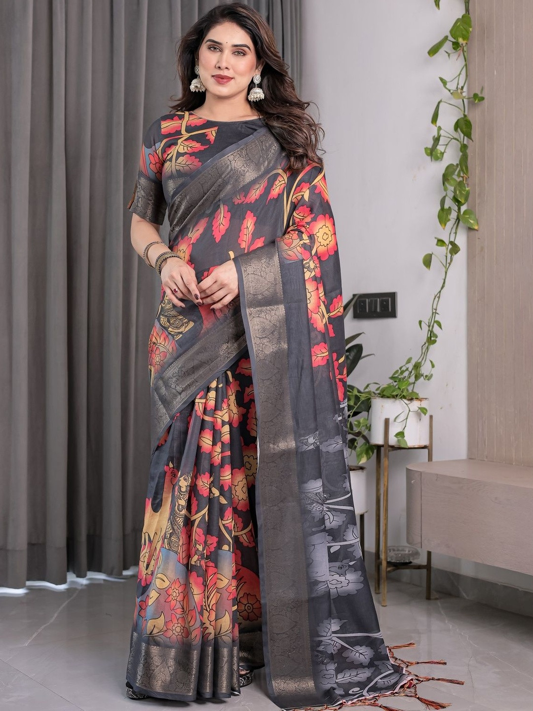 MAHARANI COUTURE Etnic Motifs Printed Zari Pure Cotton Jamdani Saree
