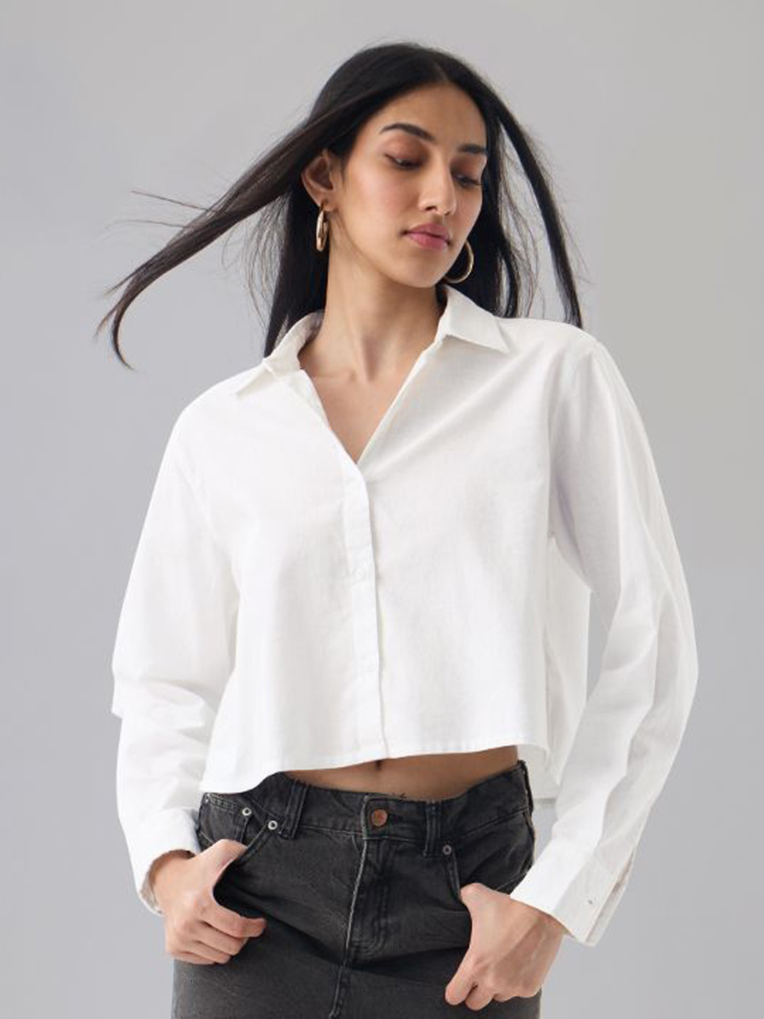 The Souled Store Platinum Spread Collar Tie-Ups Relaxed Fit Cotton Linen Casual Shirt