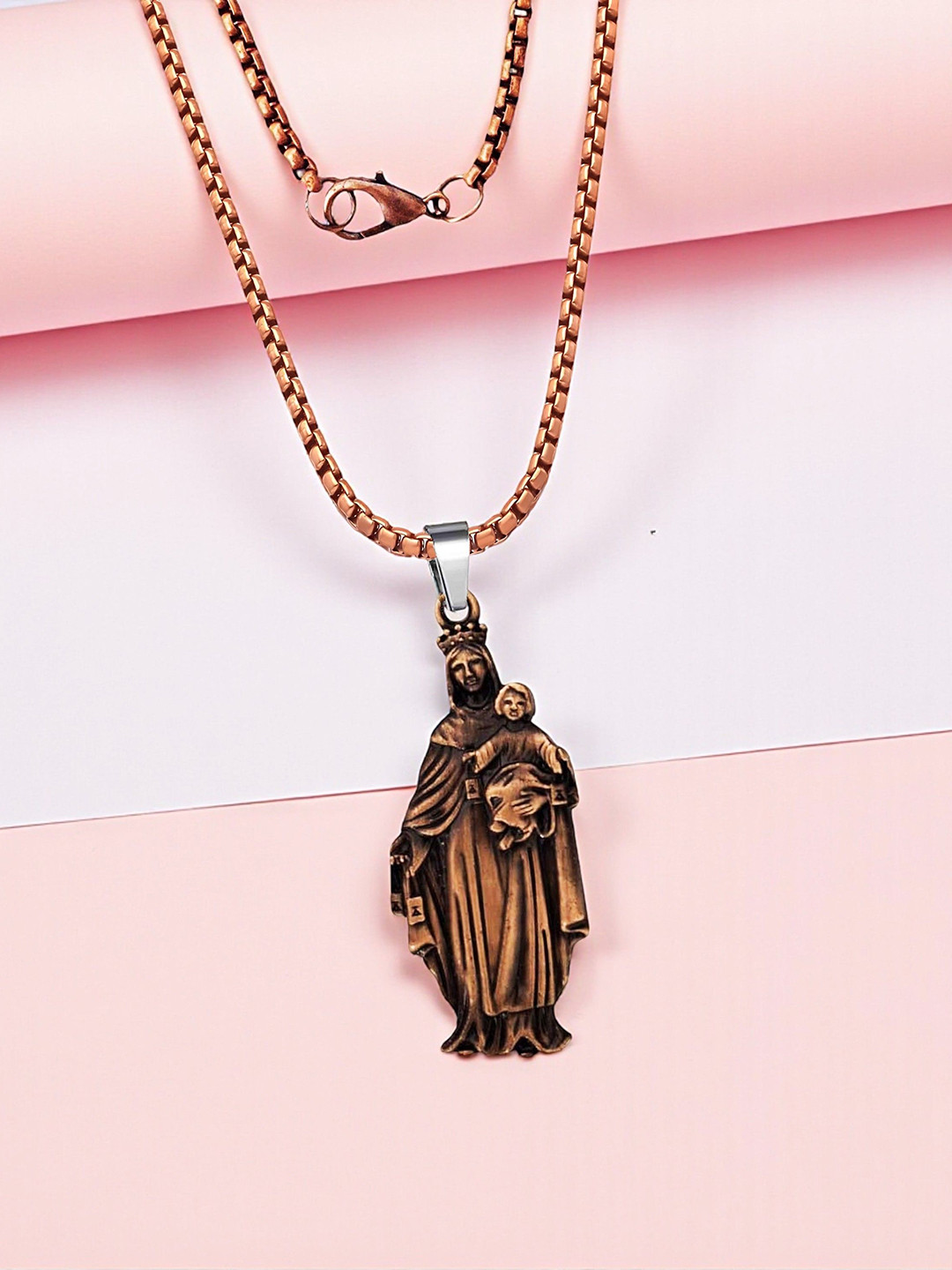 THE MEN GIFT Copper-Plated Mother Mary With Baby Jesus Shaped Pendant With Chain