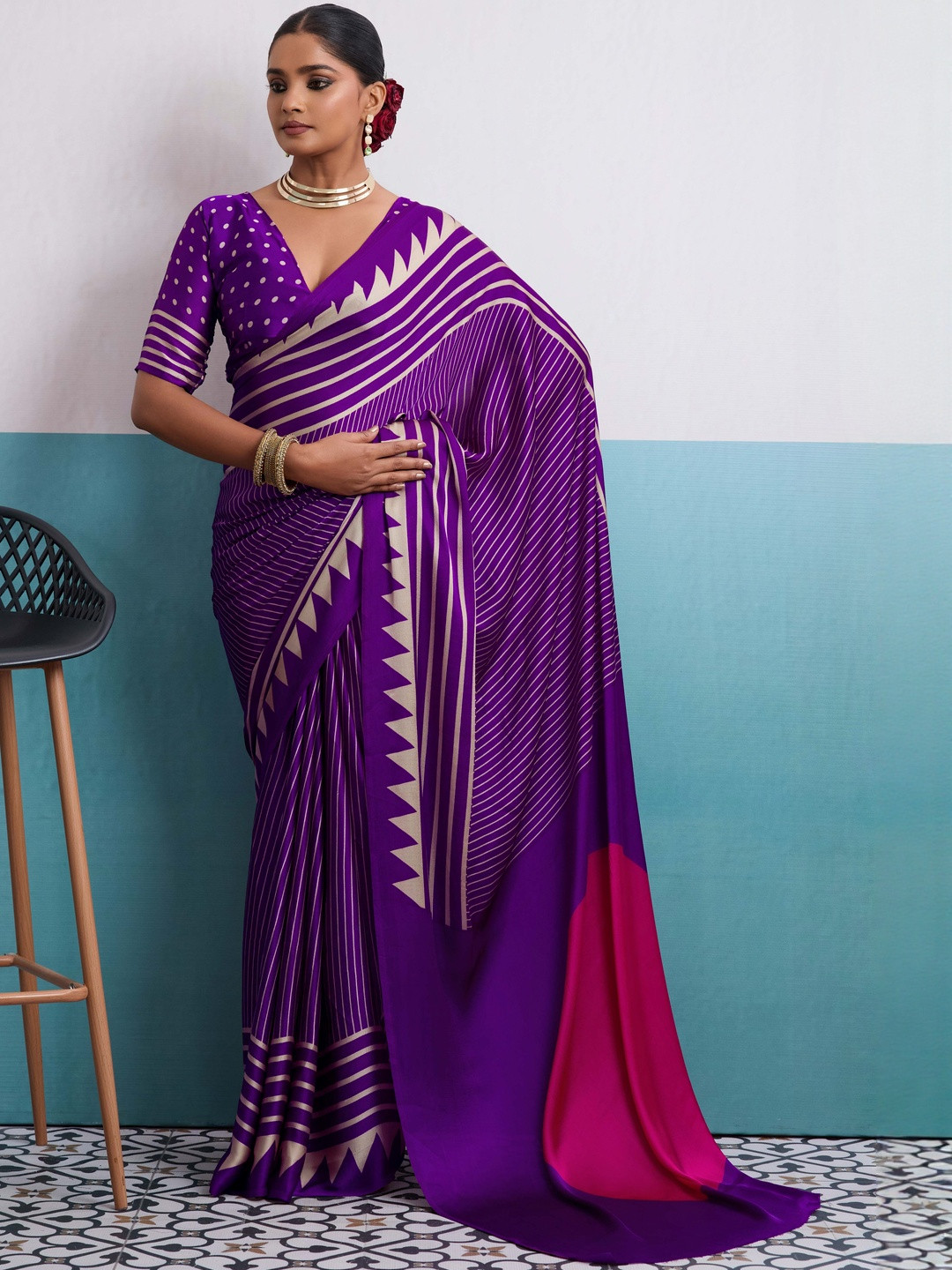 TIRA Striped Satin Belted Tussar Saree