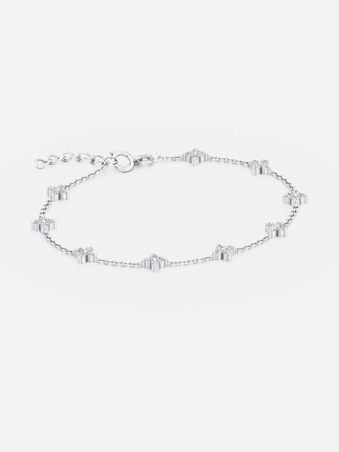 Mirei 925 Sterling Silver 24k Rhodium-Plated CZ Studded Floral Quartet Link Bracelet