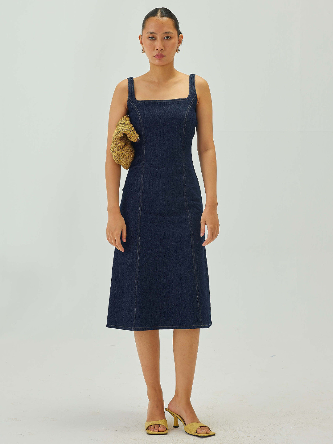 Shop Staple Women Denim Shoulder Straps A-Line Midi Dress