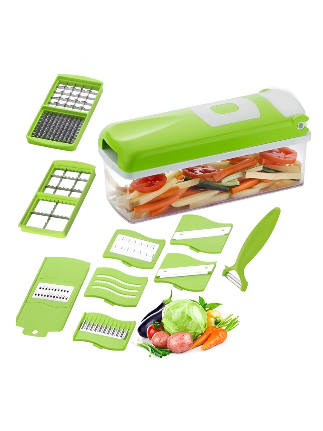 HomeLyF Green And White 12 In 1 Vegetable Chopper