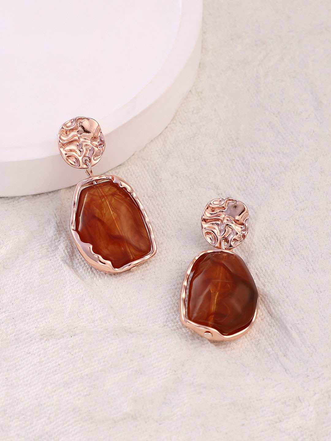SOHI The Hammered-Amber Gold-Plated Drop Earrings