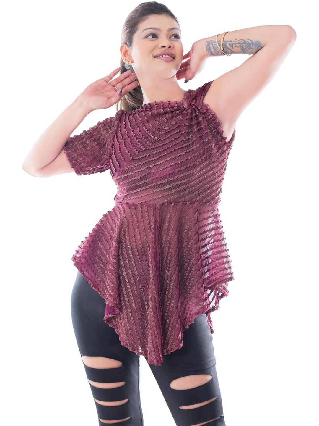 SAMM RANAISSANCE Self Design Twisted Asymmetric Hem Top