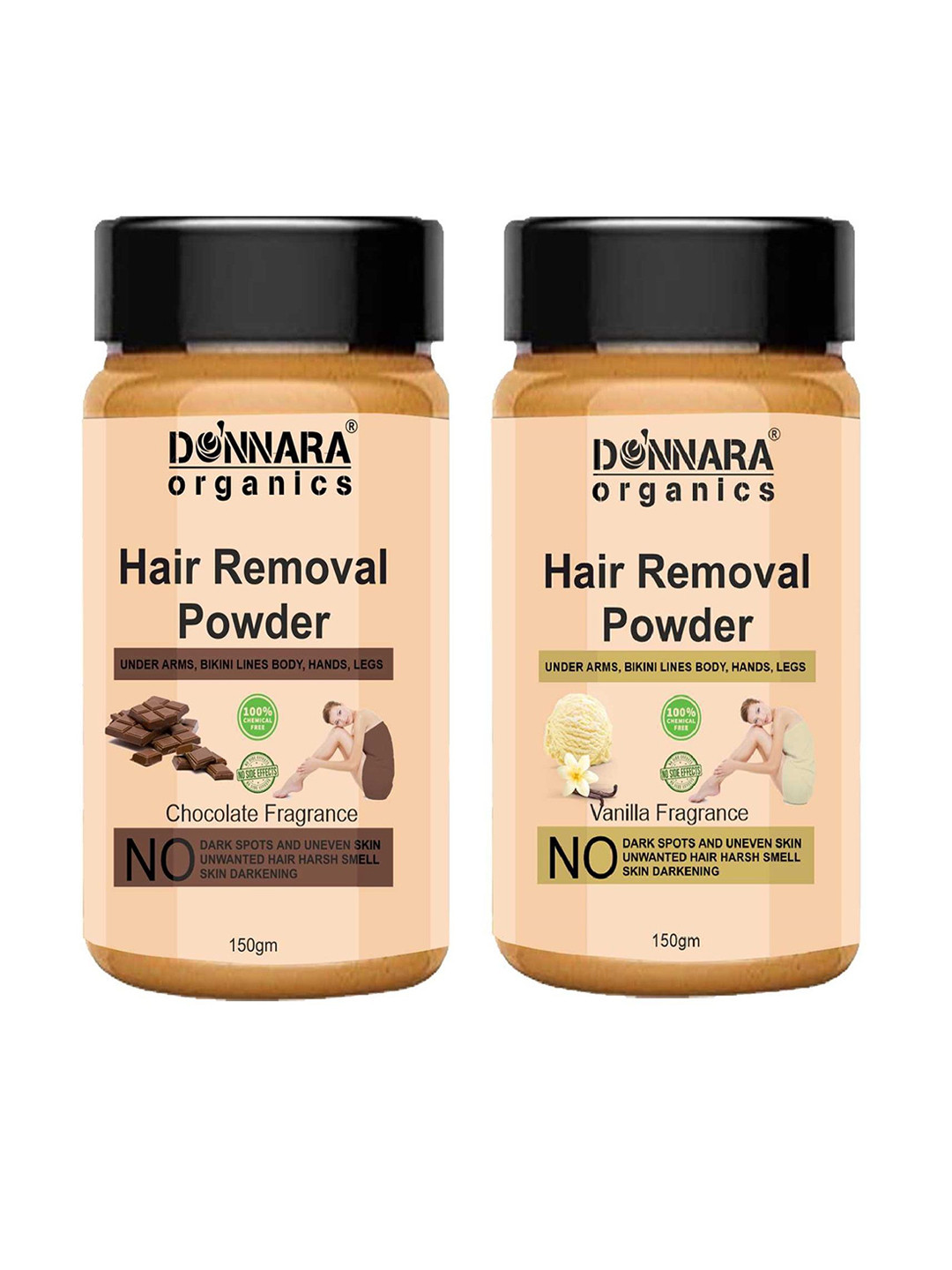 Donnara Organics Set Of 2 Chocolate & Vanilla Hair Removal Powder - 150 g Each