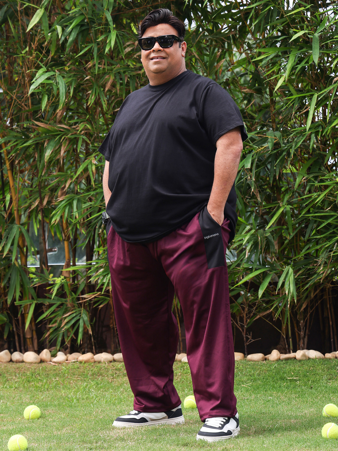 bigbanana Plus Size Belper Men Burgundy Solid Antimicrobial Track Pants