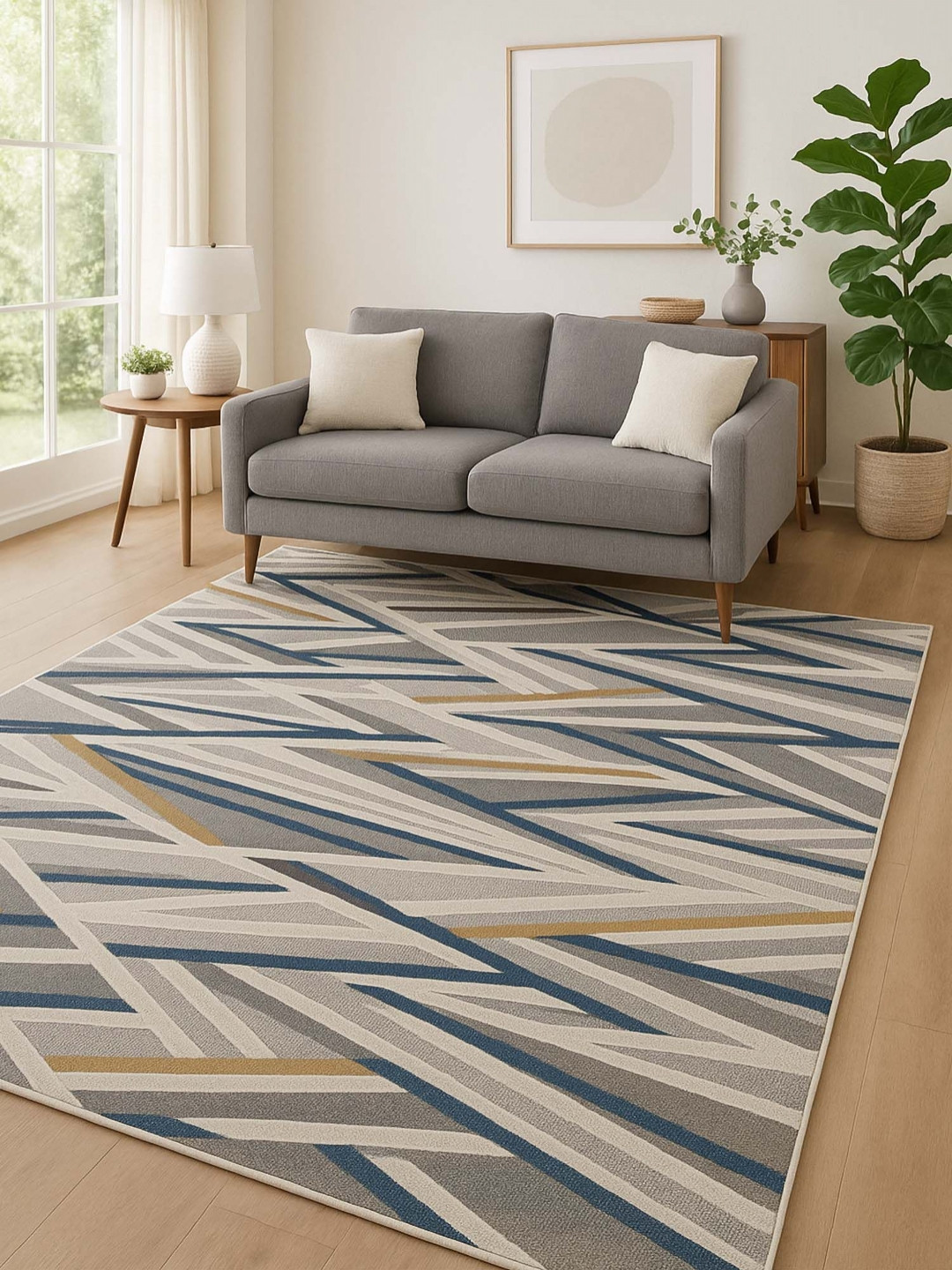 OBSESSIONS Blue Abstract Water Resistant Carpet