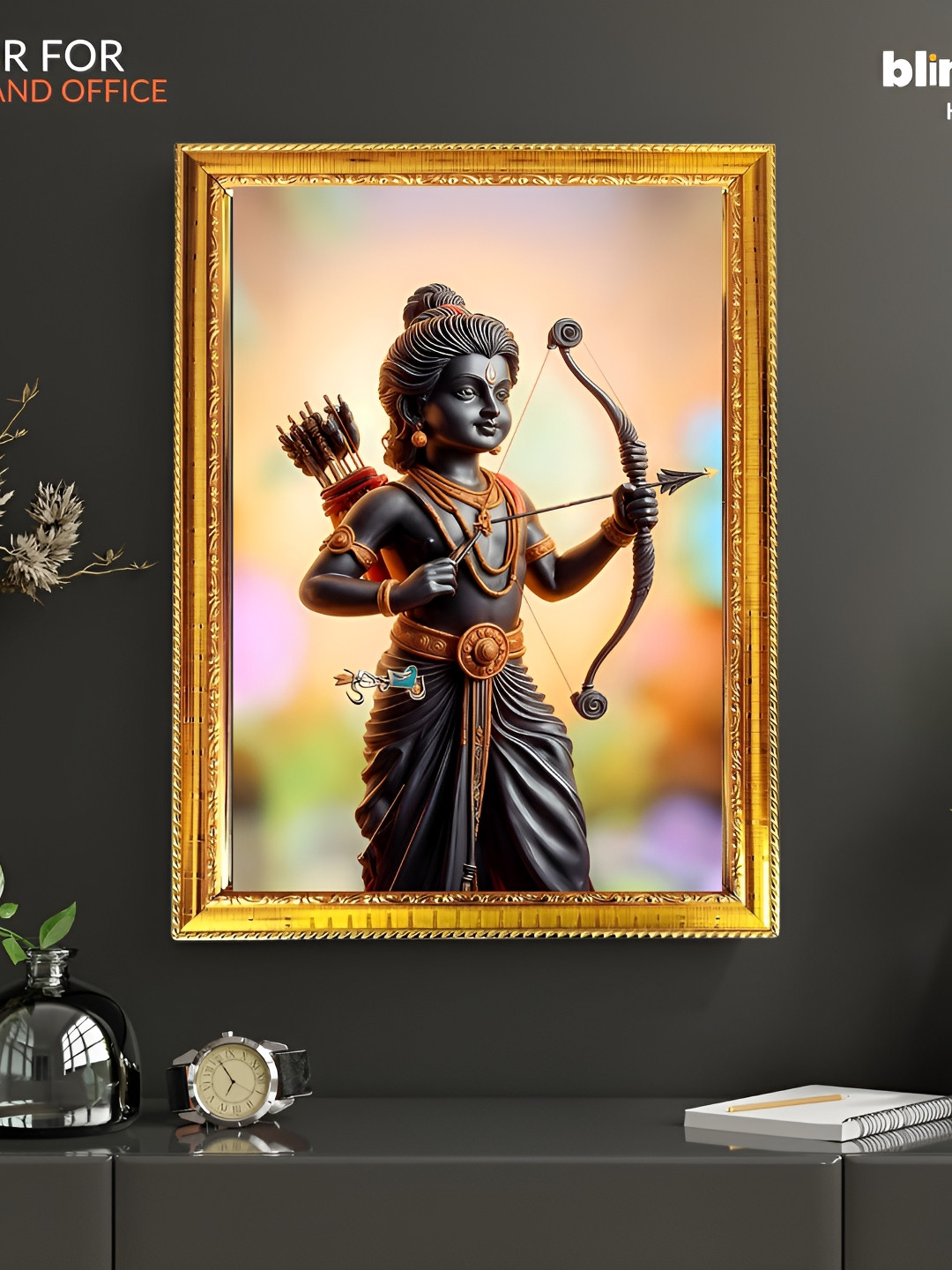 blinkart Beige & Black Lord Rama Printed Wall Art
