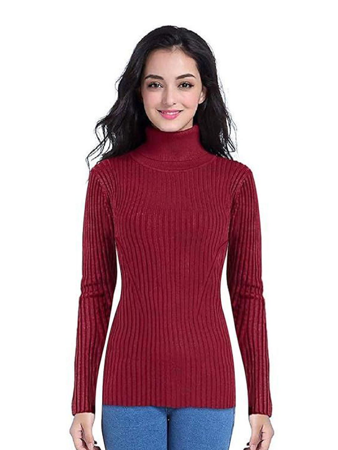 R RIDACHY Women Ribbed Turtle Neck Sweatshirt