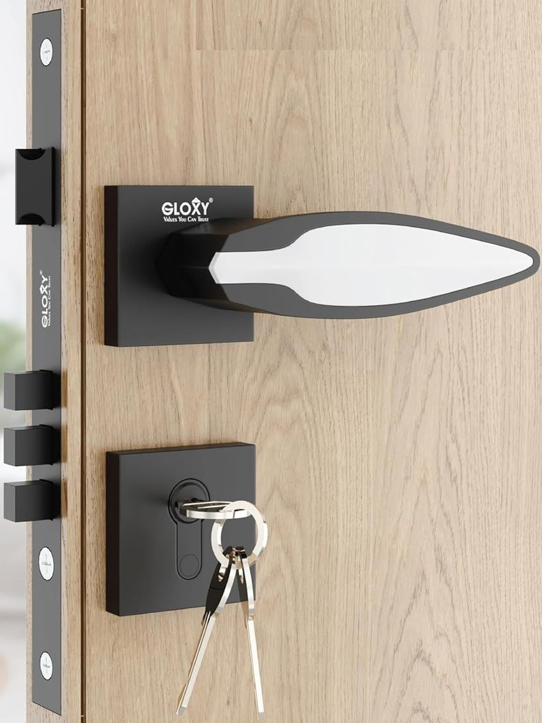 GLOXY Black & White Durable Gold Mortise Door Lock Set for Home & Balcony