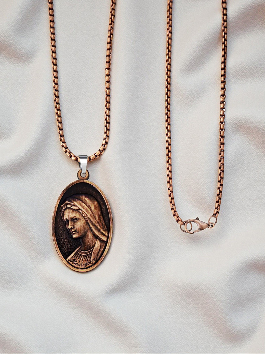 THE MEN GIFT Copper Plated Mother Mary  Contemporary Shaped Pendant with Chain