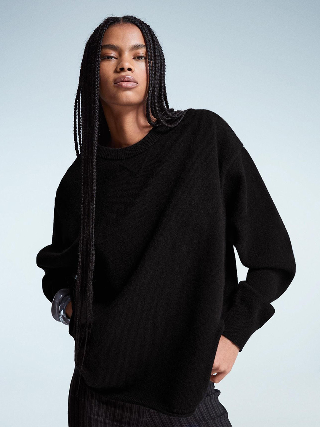 Bershka Women Black Solid Sweaters