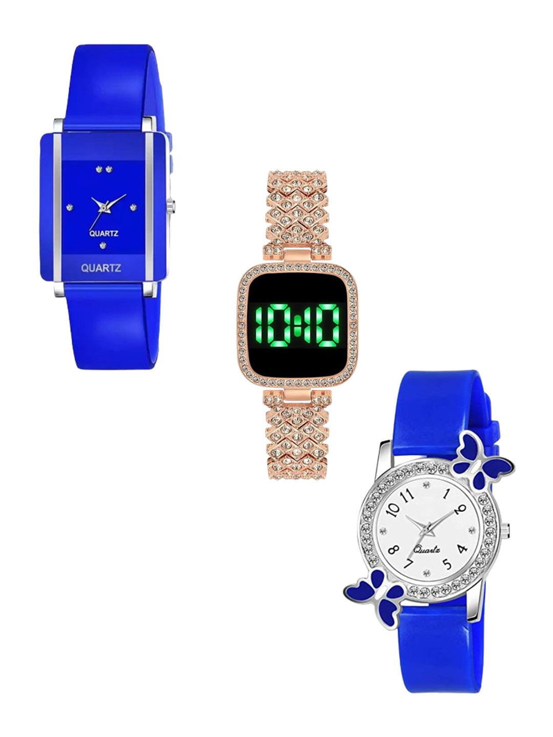 THE SHOPOHOLIC Women Pack Of 3 Dial & Straps Analogue Watch TS-K-BF-BLUE