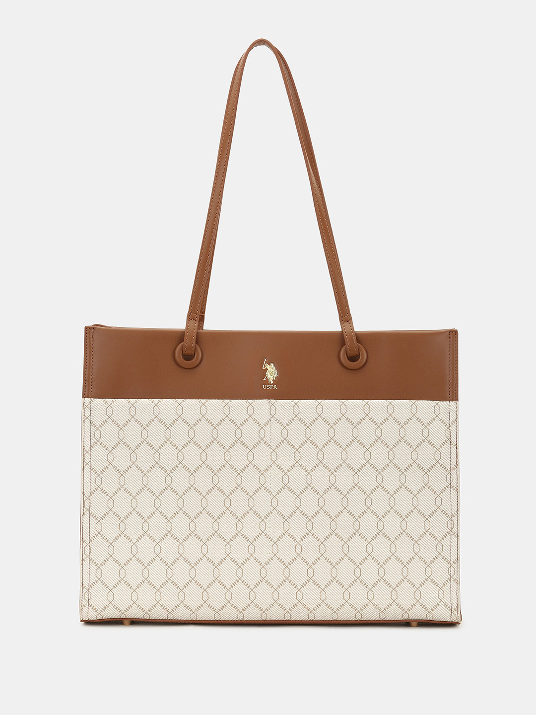U.S. Polo Assn. Women Bria Beige Tote Bag with Monogram Print