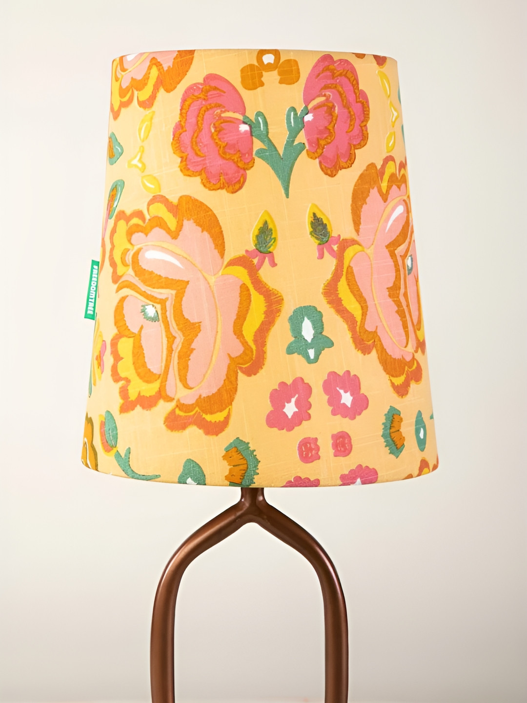 FREEDOM TREE Gypsy Rose Yellow And Green Printed Cylindrical Shaped Table Lamp