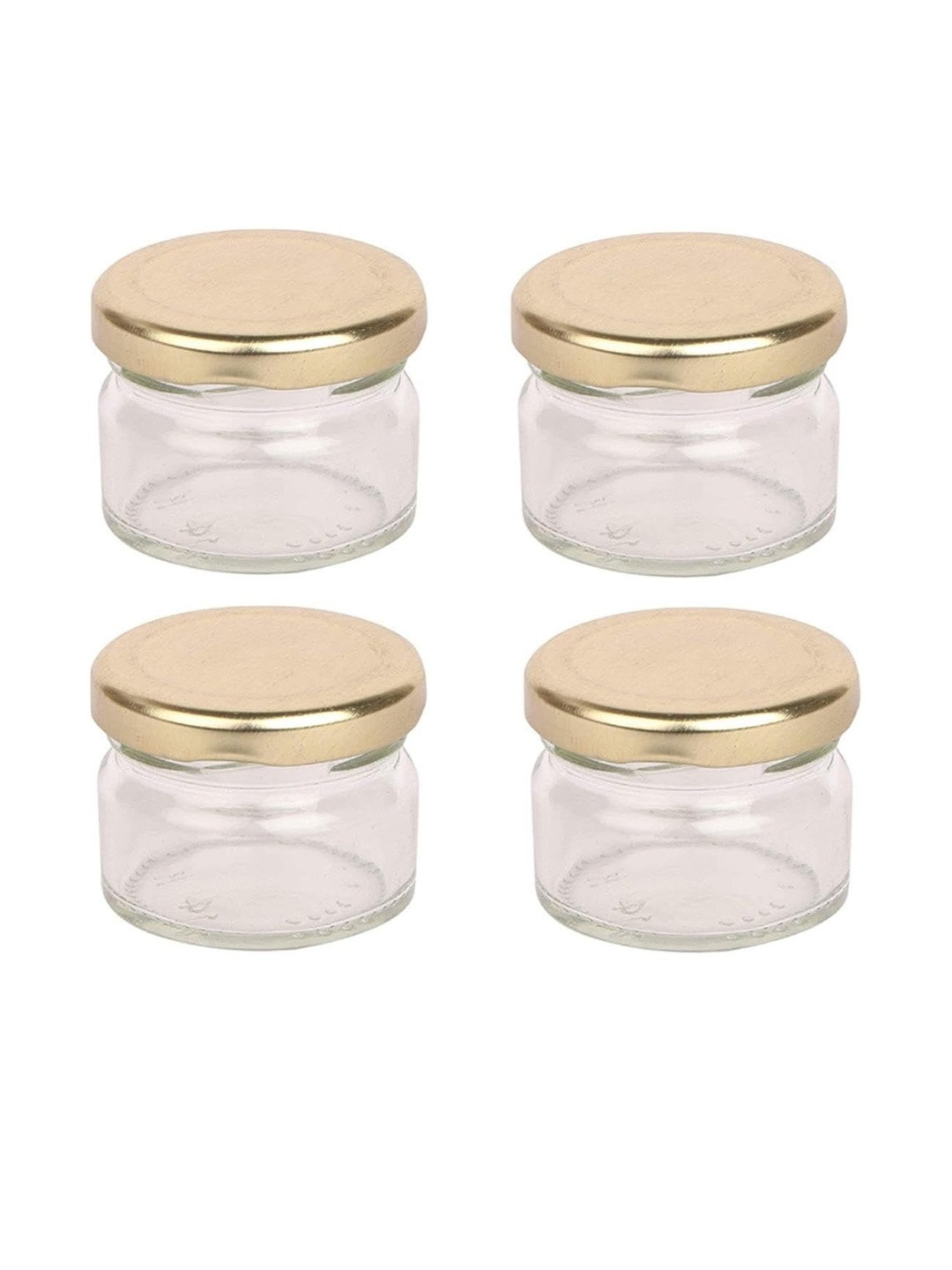 1ST TIME Transparent & Gold-Toned 4 Pieces Glass Dishwasher Safe Jar Containers 100 ml