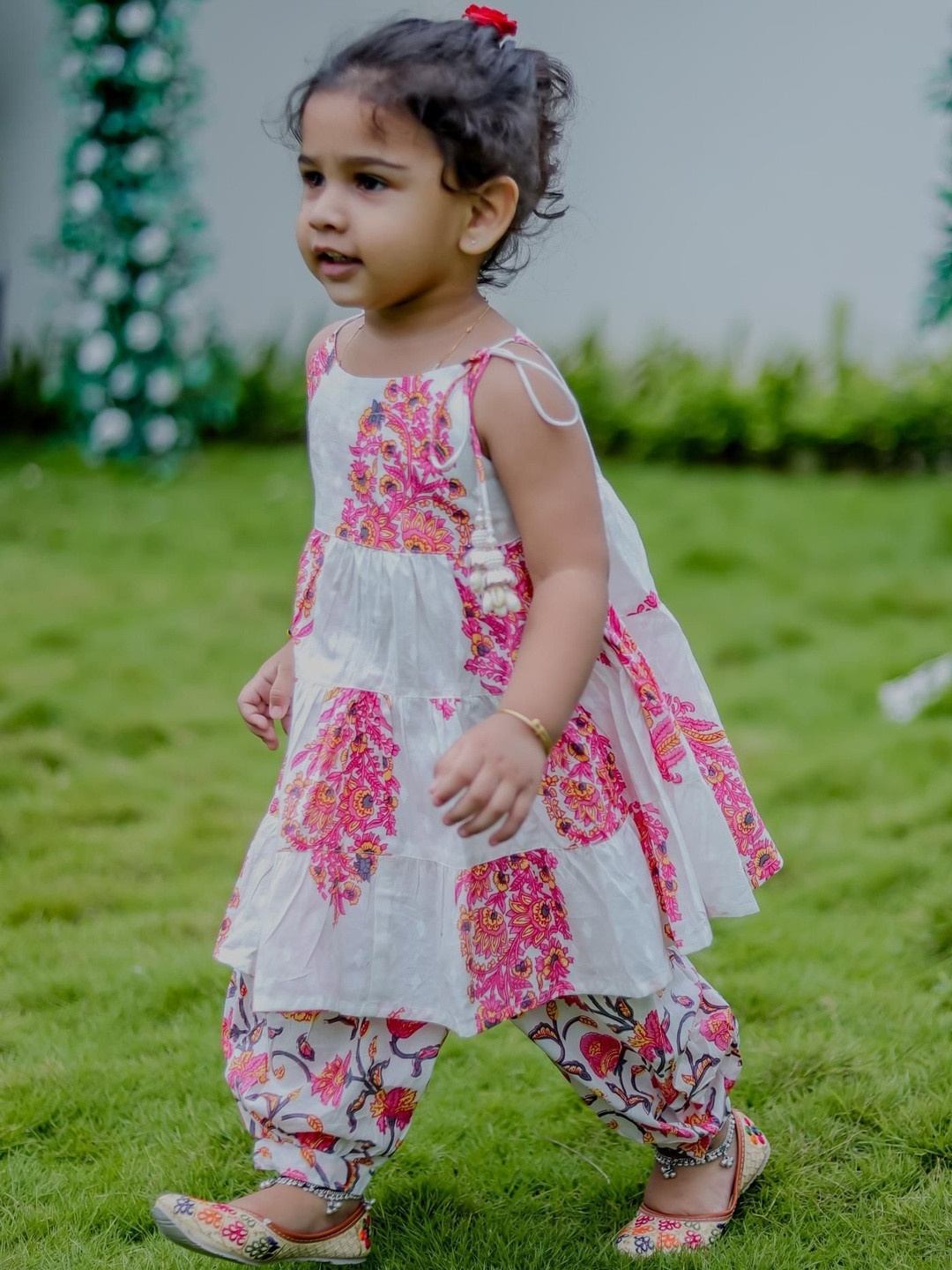 Borncry Girls Floral Printed Cotton A-Line Kurti with Dhoti Pants