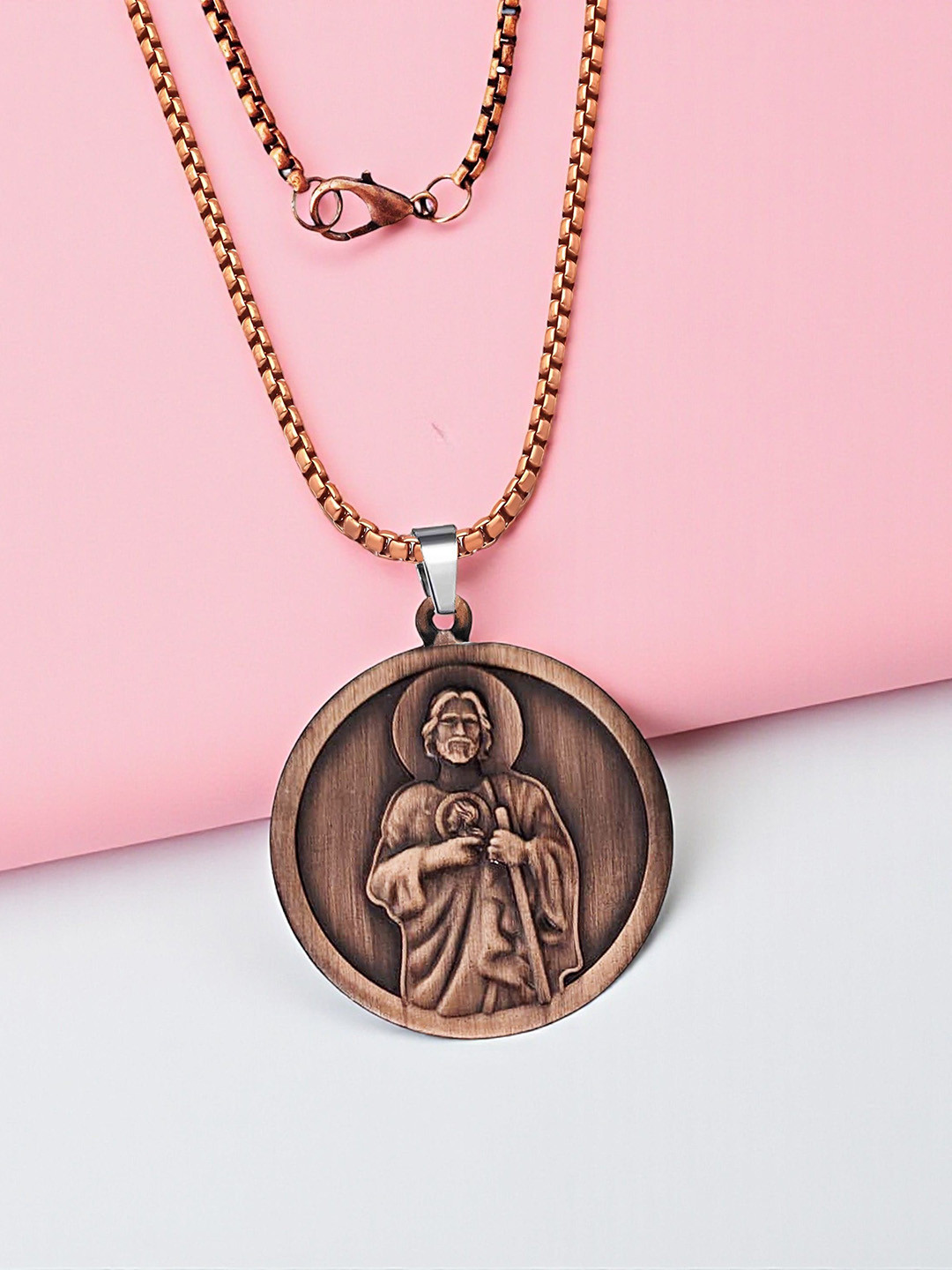 THE MEN GIFT Copper-Plated Lord Jesus Christ Cross Shaped Pendant With Chain