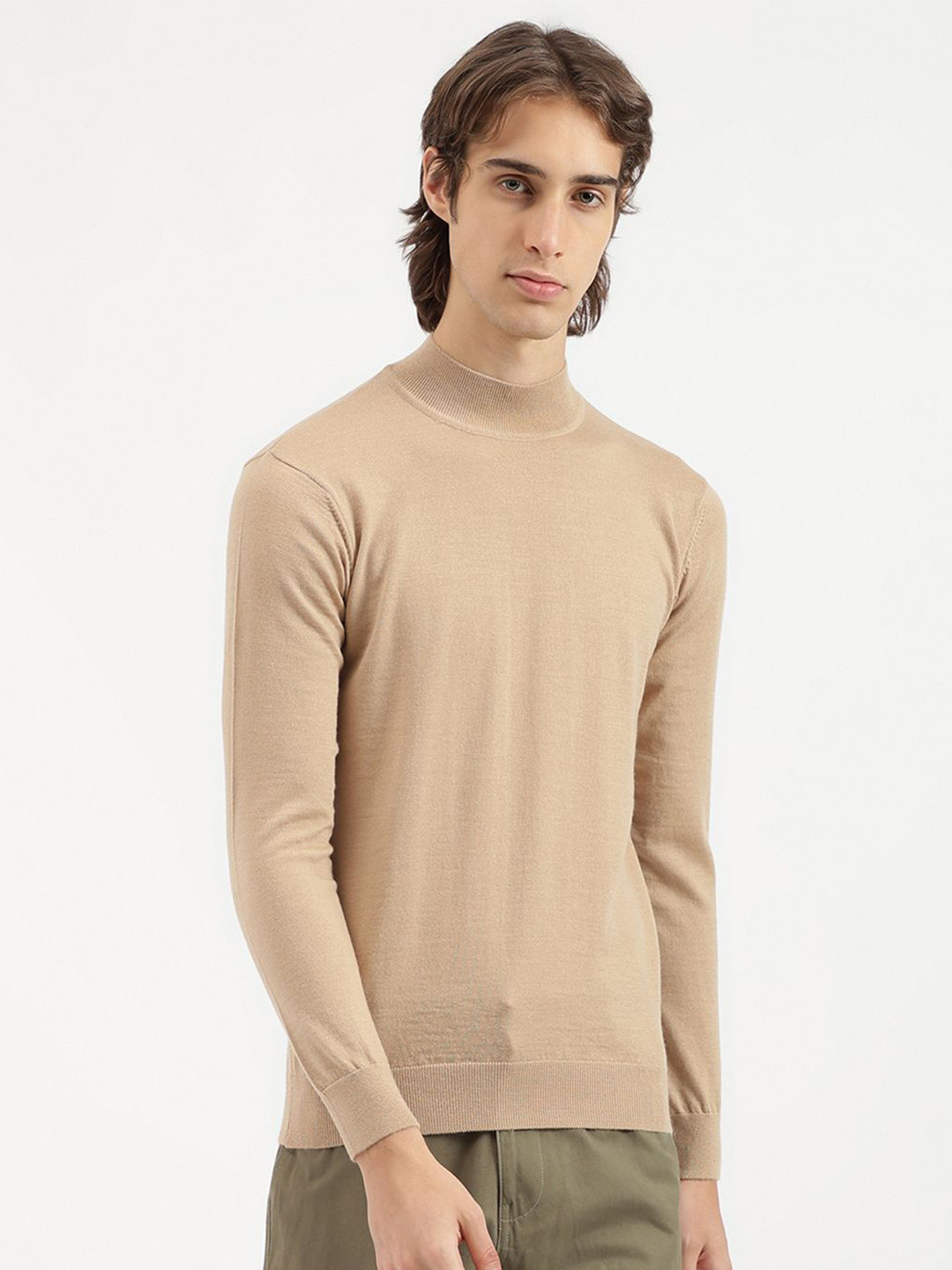 United Colors of Benetton Men Woollen Mock Collar Full Sleeves Pullover Sweaters