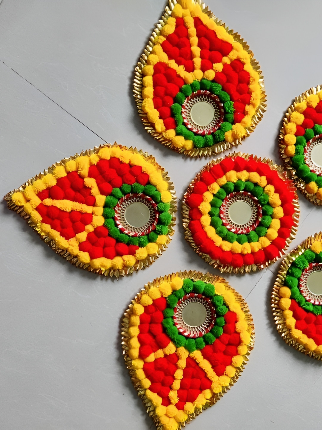 Sellplus Yellow & Red 6 Pieces Pom-Pom with Lace Chudi Candle Holders