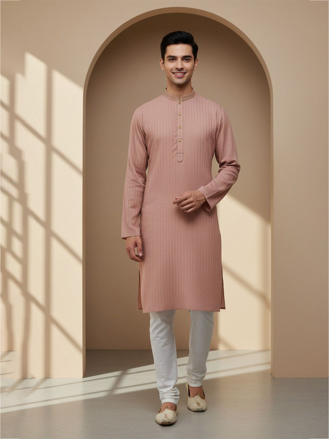 JUGG JUGG JEEYO Men Solid Self Design Side Slits Calf Length Kurta