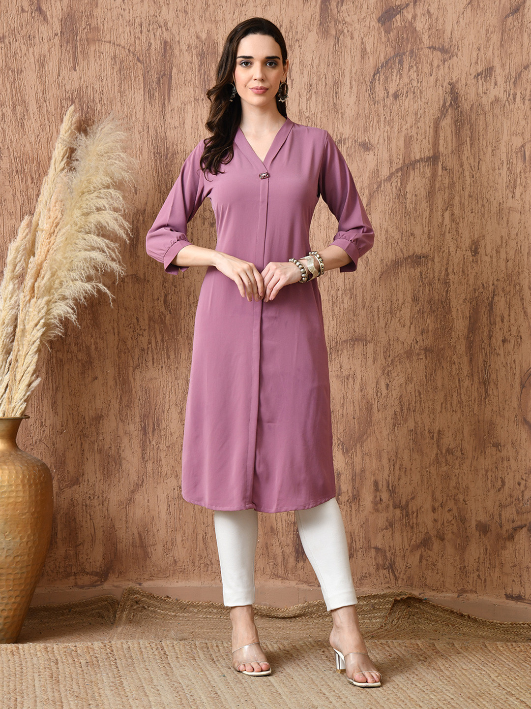 Nioni Women Satin V-Fold Neck Kurti