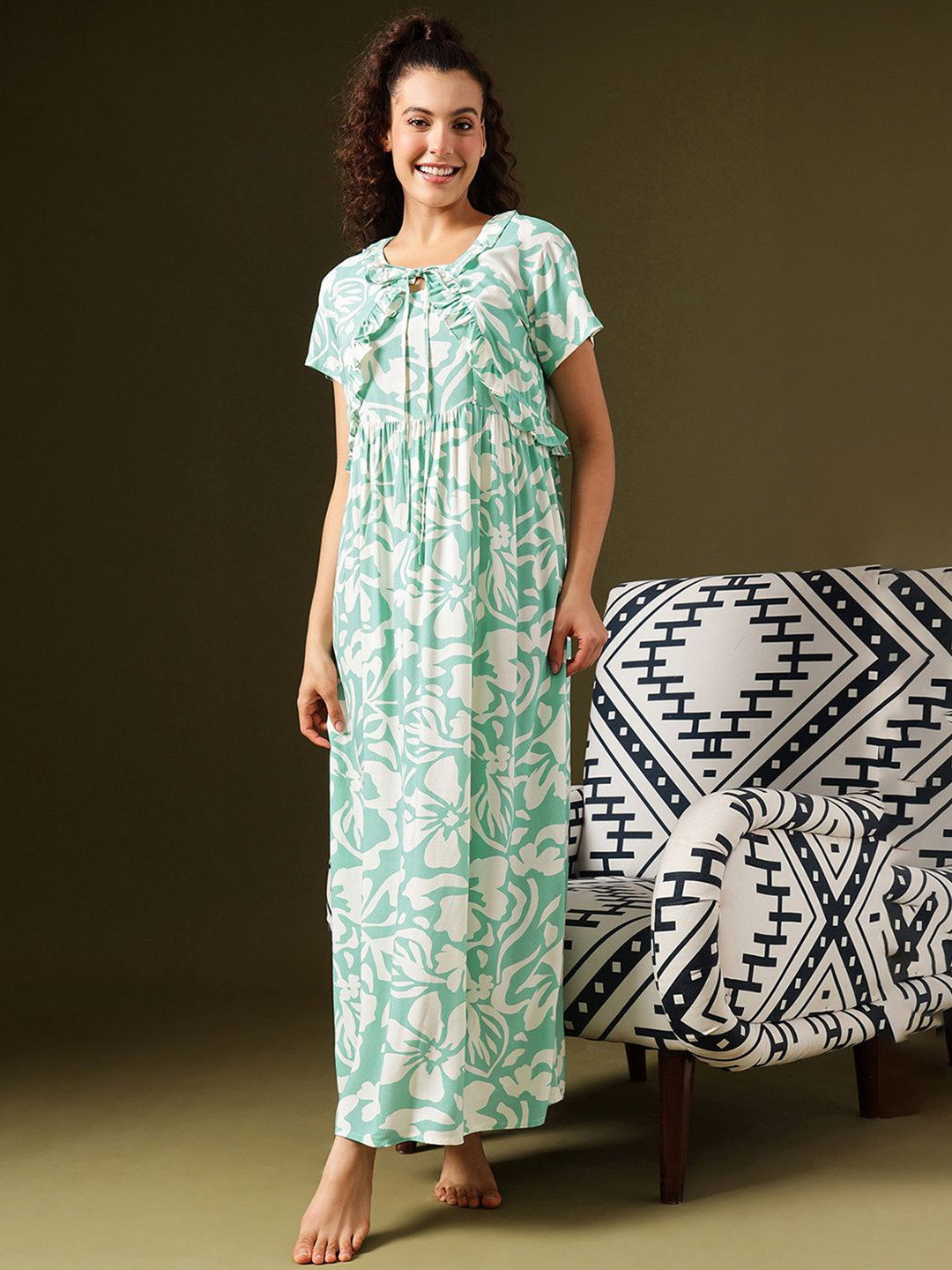 Clovia Women Printed Maxi Regular Nightdress