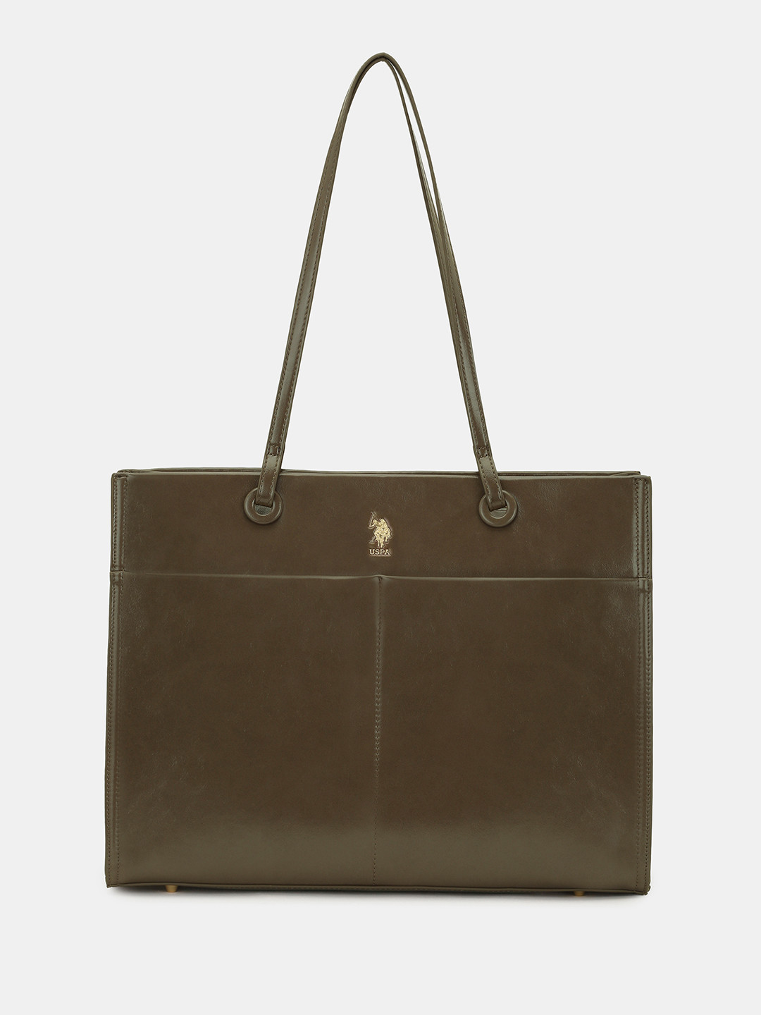 U.S. Polo Assn. Women Bria Dark Grey Solid Tote Bag With Multipurpose Compartment